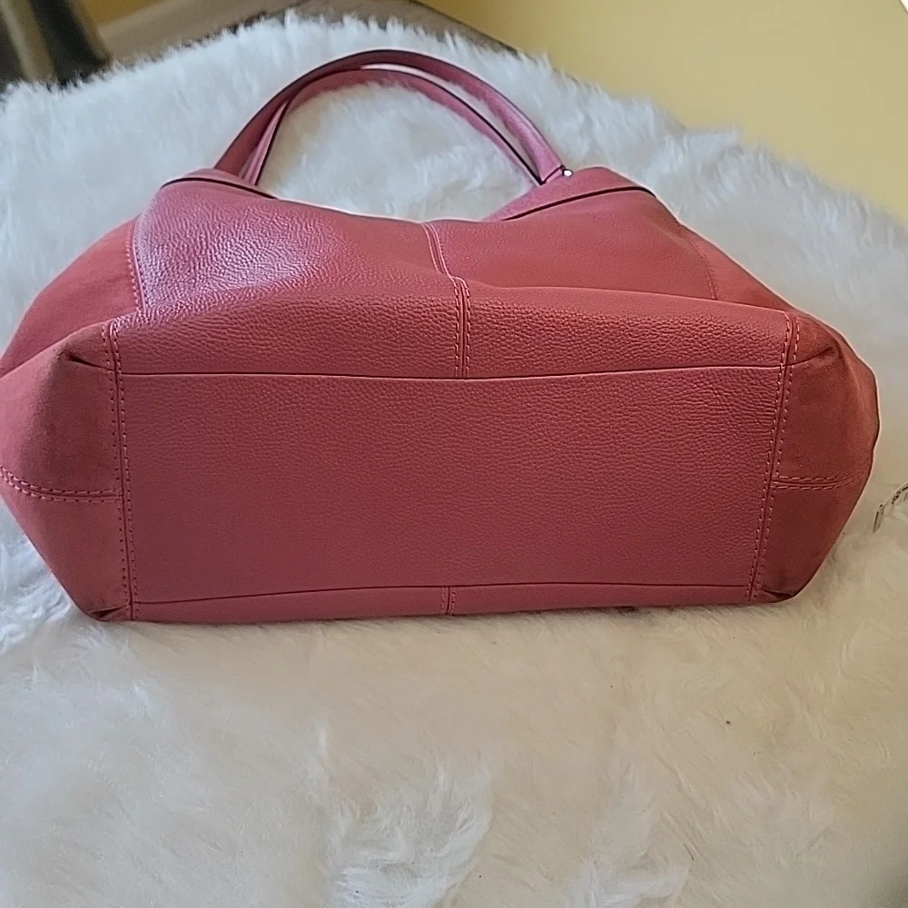 COACH Lexy Large Pink Rose Pebbled Leather‎ Suede Double Handle Shoulder Bag